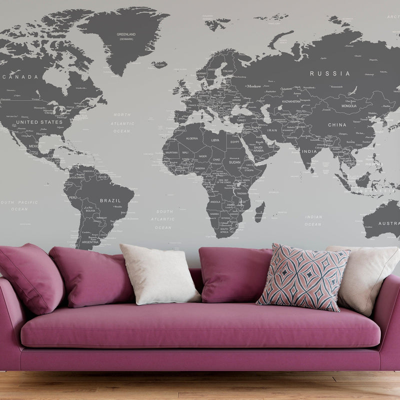 World Map Wall Mural (Grey). #6133