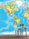 Large Blue World Map Wall Mural. #6134