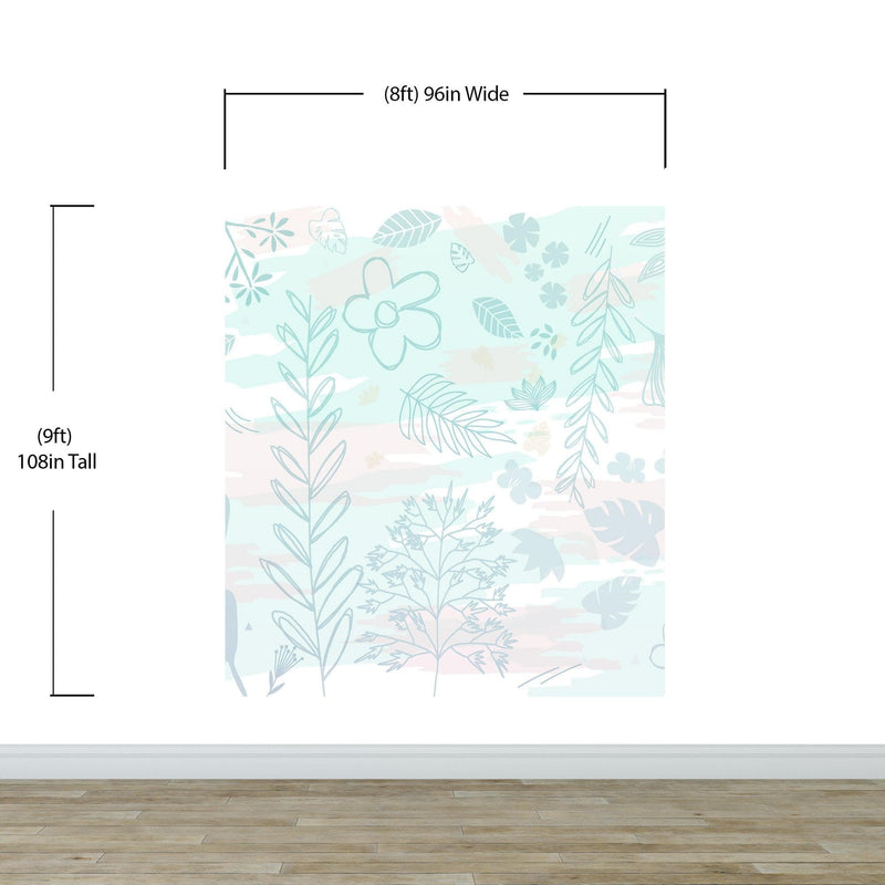 Pastel Botanical Nature Wallpaper Mural. Leafs and Flowers Design. #6195