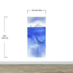 Whale in Ocean Wall Mural. Watercolor artwork of whale, island and sailboat. Peel and Stick Wallpaper. #6197