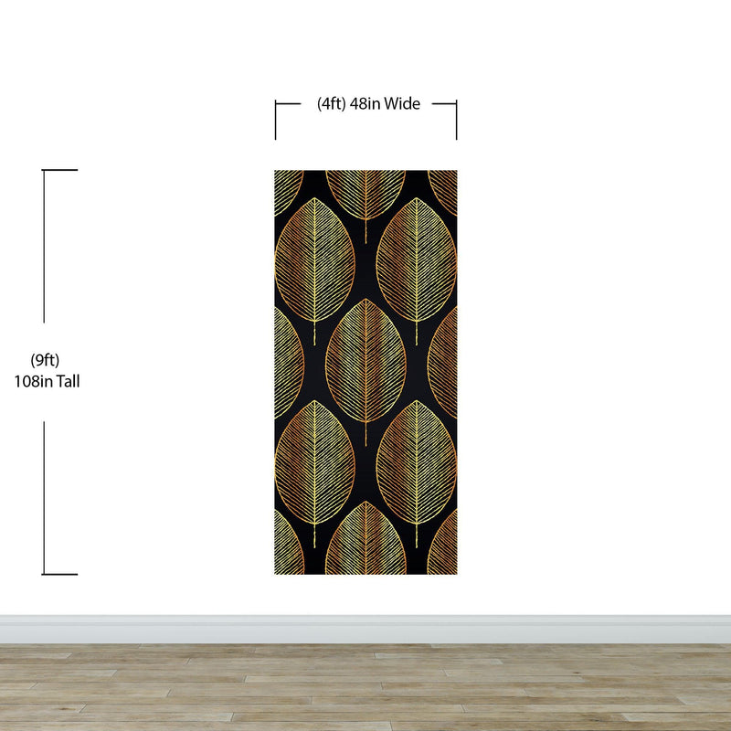 Gold Leave Autumn Pattern Peel and Stick Wallpaper | Removable Wall Mural #6217