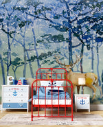 Deer Family in Snow Forest Peel and Stick Wallpaper | Removable Wall Mural. #6218
