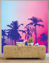 Miami Tropical Palm Tree Vice Color Wall Mural. Bright Miami Vice Blue and Fuchsia Colors. #6281