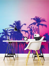 Miami Tropical Palm Tree Vice Color Wall Mural. Bright Miami Vice Blue and Fuchsia Colors. #6281