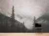 Foggy Misty Forest Trees Over Mountain Under a Starry Night Wall Mural. #6304
