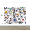 Butterflies in Flower Garden Wall Mural. Retro Black and White Illustration Floral Design. #6320