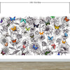 Butterflies in Flower Garden Wall Mural. Retro Black and White Illustration Floral Design. #6320