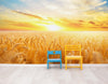 Sunset Sunrise over Farmland Wheat Field Wall Mural. Peel and Stick Wall Paper. #6323