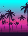 Miami Tropical Palm Tree Illustration Vice Color Sunset Wall Mural. Bright Miami Vice Blue and Fuchsia Colors. #6331