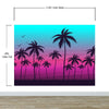Miami Tropical Palm Tree Illustration Vice Color Sunset Wall Mural. Bright Miami Vice Blue and Fuchsia Colors. #6331