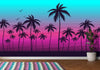 Miami Tropical Palm Tree Illustration Vice Color Sunset Wall Mural. Bright Miami Vice Blue and Fuchsia Colors. #6331