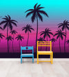 Miami Tropical Palm Tree Illustration Vice Color Sunset Wall Mural. Bright Miami Vice Blue and Fuchsia Colors. #6331