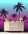 Miami Tropical Palm Tree Illustration Vice Color Sunset Wall Mural. Bright Miami Vice Blue and Fuchsia Colors. #6331