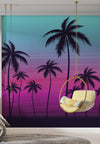Miami Tropical Palm Tree Illustration Vice Color Sunset Wall Mural. Bright Miami Vice Blue and Fuchsia Colors. #6331