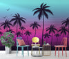 Miami Tropical Palm Tree Illustration Vice Color Sunset Wall Mural. Bright Miami Vice Blue and Fuchsia Colors. #6331
