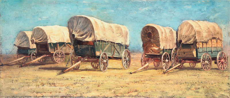 Western Cowboy Theme Wall Mural Decor. Study of Covered Wagons by Samuel Colman. Painting Artwork. Peel and Stick Wallpaper. #6339