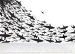 Shark Frenzy Underwater Wall Mural. Peel and Stick Wallpaper. Black and White Shark Silhouettes  #6347