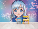 Cute Girl Anime Wall Mural. Japanese Style Animation Design. #6360