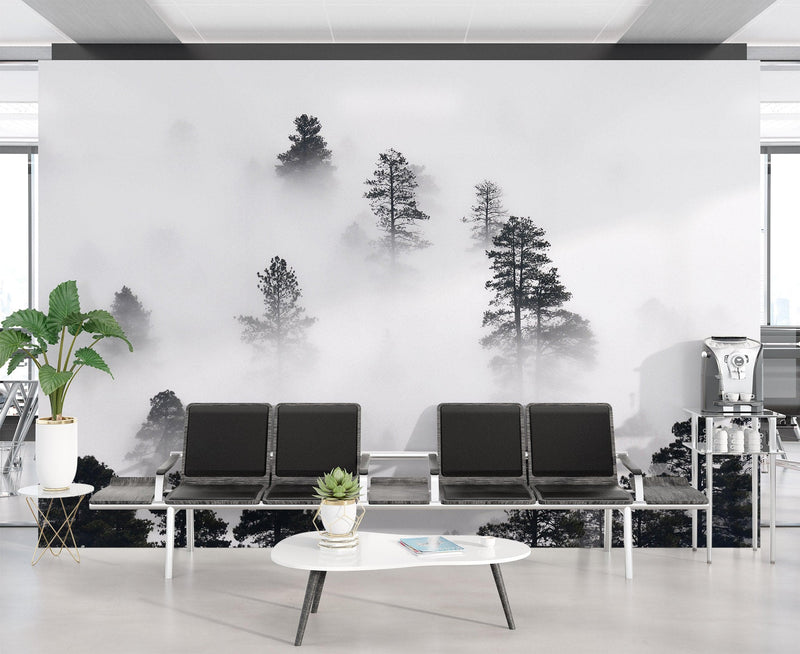Foggy Forest Wallpaper Black and White Wall Mural. #6368