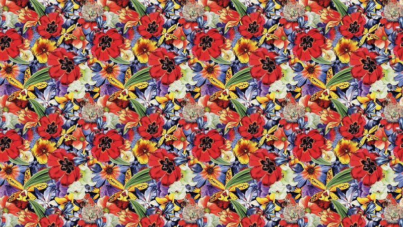 Colorful Blooming Flower Wall Mural. Tropical Floral Design Pattern Peel and Stick Wallpaper. #6370
