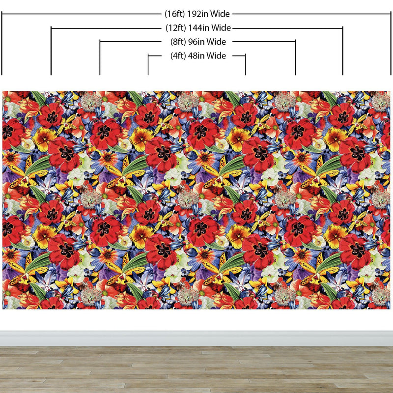 Colorful Blooming Flower Wall Mural. Tropical Floral Design Pattern Peel and Stick Wallpaper. #6370