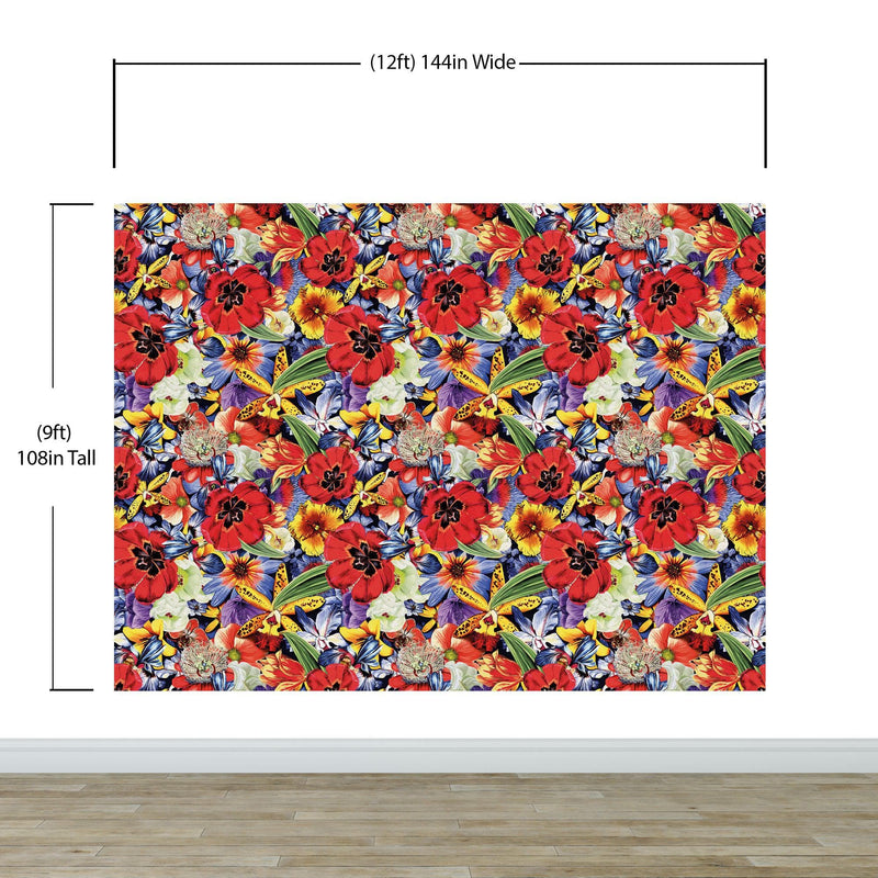Colorful Blooming Flower Wall Mural. Tropical Floral Design Pattern Peel and Stick Wallpaper. #6370