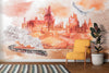 Wizardly World Wall Mural. Fantasy Theme with Castle / Train / Owl Peel and Stick Wallpaper. #6373