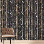 Glamour Gold Stripe Wall Mural. White and Purple Dot Peel and Stick Wallpaper. #6378