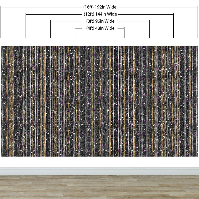 Glamour Gold Stripe Wall Mural. White and Purple Dot Peel and Stick Wallpaper. #6378