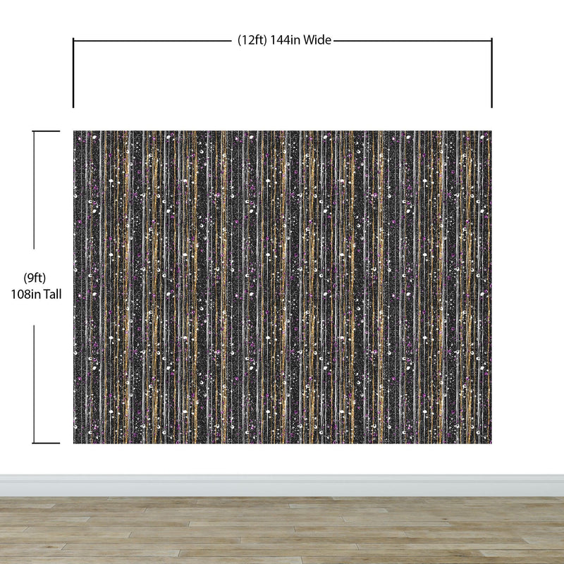 Glamour Gold Stripe Wall Mural. White and Purple Dot Peel and Stick Wallpaper. #6378