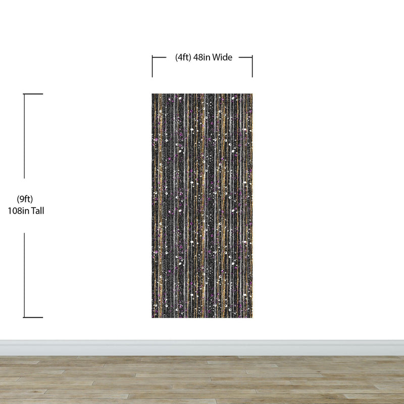 Glamour Gold Stripe Wall Mural. White and Purple Dot Peel and Stick Wallpaper. #6378