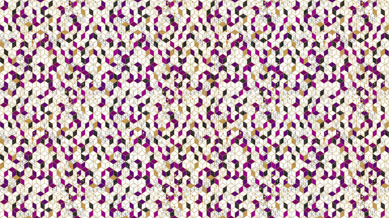 Abstract 3D Cube Shape Wall Mural. Geometric Cube Minimalistic Purple and Gold Peel and Stick Wallpaper. #6380