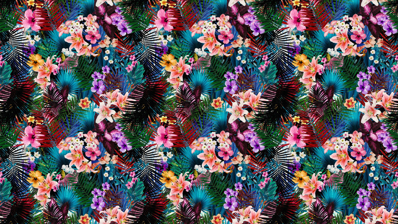 Colorful Tropical Foliage Pattern Wall Mural. Peel and Stick Wallpaper. #6382