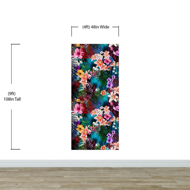 Colorful Tropical Foliage Pattern Wall Mural. Peel and Stick Wallpaper. #6382