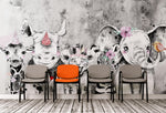 Safari Baby Animals Wall Mural. Baby Elephant, Giraffe, Rhino, Lion and Zebra Peel and Stick Wallpaper. #6383