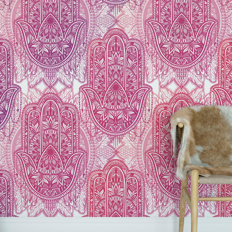 Large Floral Mandala Wall Art Wallpaper. Pink and Purple Ornament Design Peel and Stick Wall Mural. #6384