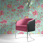 Mint Color Flower Pattern Wall Mural. Tropical Botanical Floral Peel and Stick Wallpaper. #6387