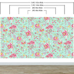 Mint Color Flower Pattern Wall Mural. Tropical Botanical Floral Peel and Stick Wallpaper. #6387