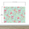 Mint Color Flower Pattern Wall Mural. Tropical Botanical Floral Peel and Stick Wallpaper. #6387