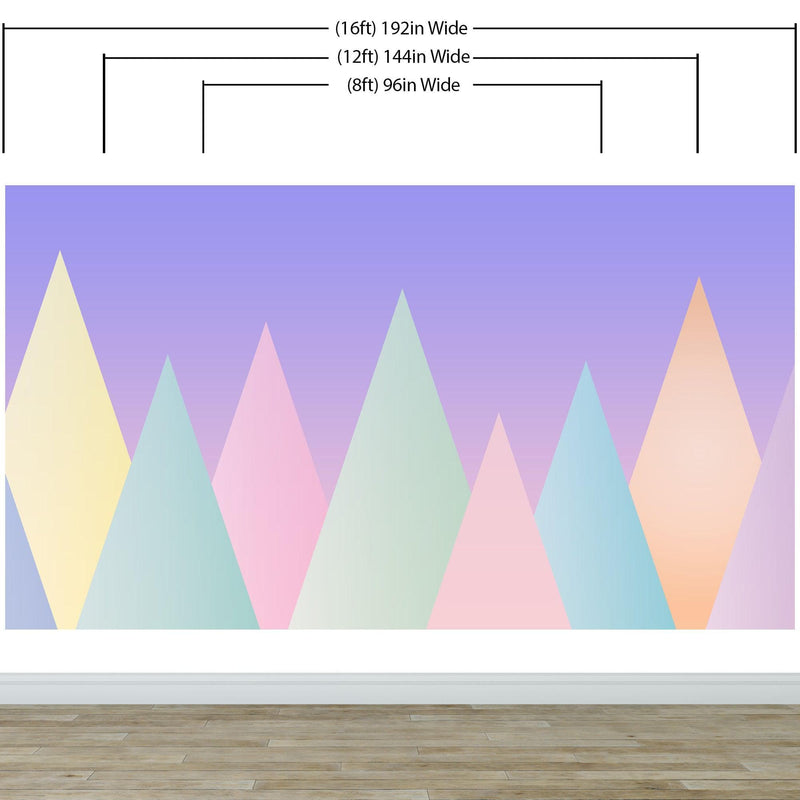 Geometric Triangular Mountain Wall Mural. Pastel Color Peel and Stick Wallpaper. #6388