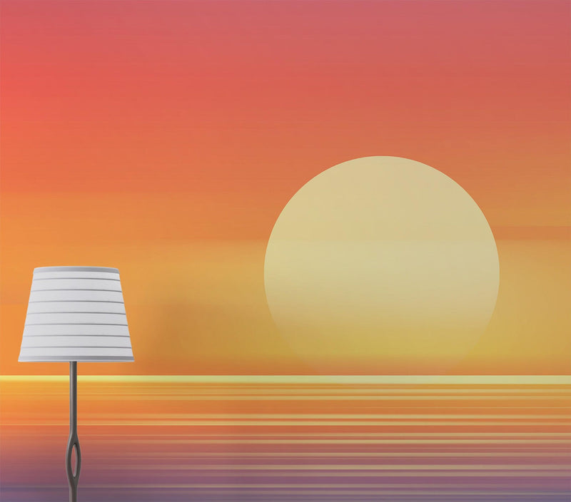 Orange Sunset Over Beach Wall Mural. Blurred Abstract Sunset Over Coastline. #6393