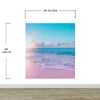 Pastel Color Sunset over Paradise Beach Wall Mural. Pastel Pink and Blue Color Scheme Peel and Stick Wallpaper. #6404