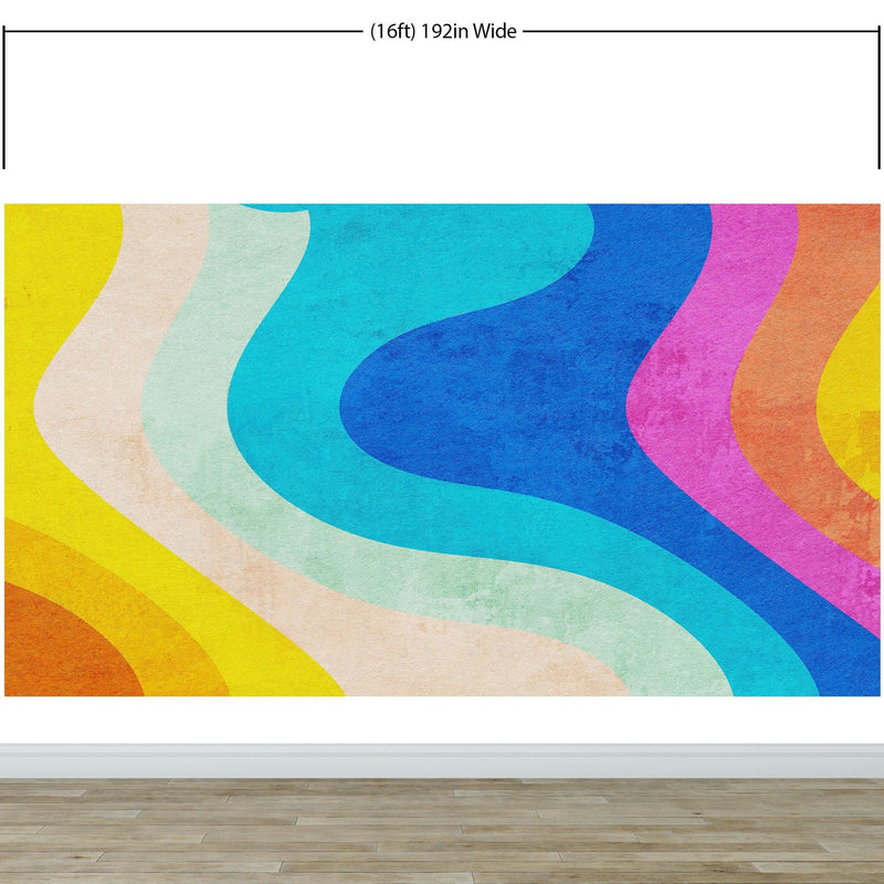 Abstract Retro Rainbow Color Curve Pattern Wall Mural. #6433