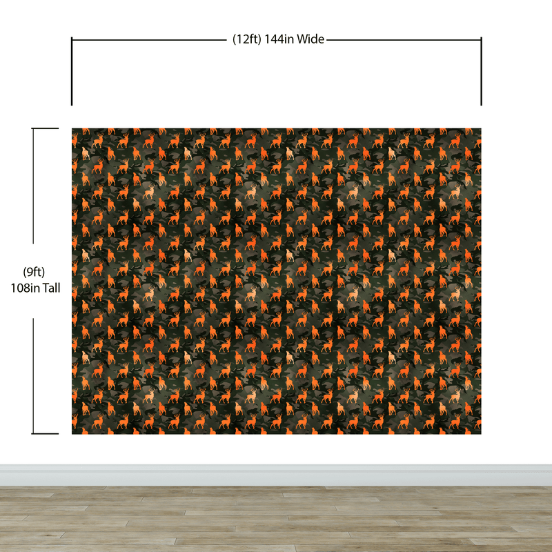 Deer Silhouette Camouflage Wall Mural. Military Theme / Hunter Home Decor. Peel and Stick Wallpaper. #6436
