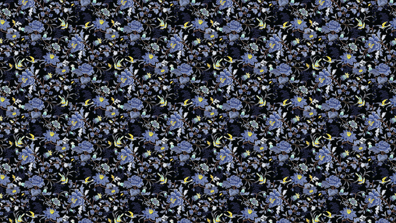 Blue and Black Color Flower Pattern Wall Mural. Tropical Botanical Floral Peel and Stick Wallpaper. #6437