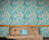 Teal Color Autumn Leaves Pattern Wall Mural. Retro Illustration Foliage Pattern. #6438