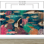 Vintage Retro Underwater Marine Sea Life Wall Mural. Beach / Nautical / Marine Life Theme Peel and Stick Wallpaper. #6442