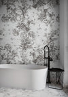 Vintage Flower Pattern Illustration Wall Mural. Black and White Peel and Stick Wallpaper. #6443
