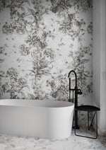 Vintage Flower Pattern Illustration Wall Mural. Black and White Peel and Stick Wallpaper. #6443
