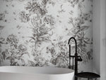 Vintage Flower Pattern Illustration Wall Mural. Black and White Peel and Stick Wallpaper. #6443